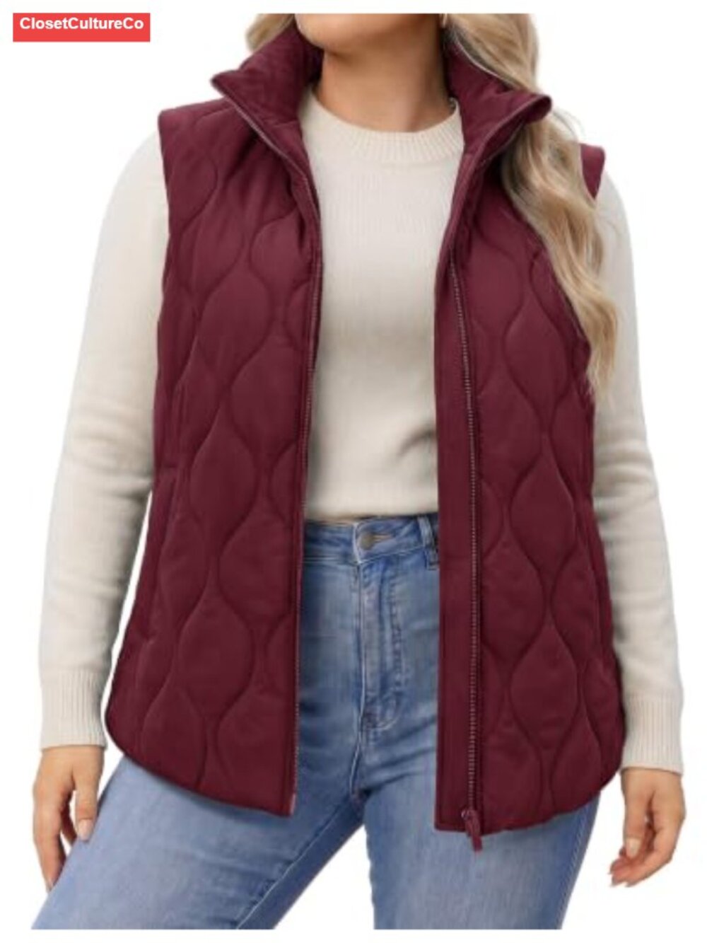 Plus Size Women Puffer Vest Quilted Zip Up Sleeveless Jacket with Pockets